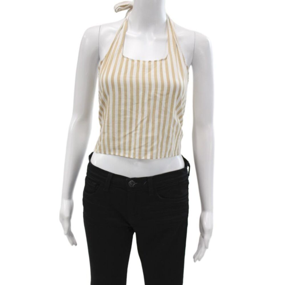 LNA Women Cropped Tank Beige Striped Square Neck Lyocell Size XS